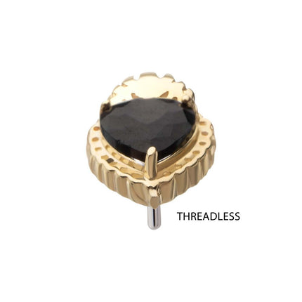 Invictus 14Kt Yellow Gold Threadless Prong Set Black Gem Sacred Heart Top