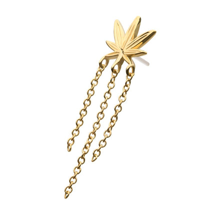 Invictus 14Kt Yellow Gold Threadless Pot Leaf Top with Dangle Chains