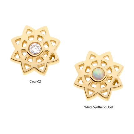 Invictus 14kt Yellow Gold Threadless Bezel Set Gem/Opal Mandala Flower Top