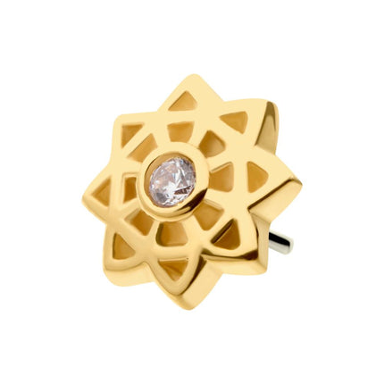 Invictus 14kt Yellow Gold Threadless Bezel Set Gem/Opal Mandala Flower Top