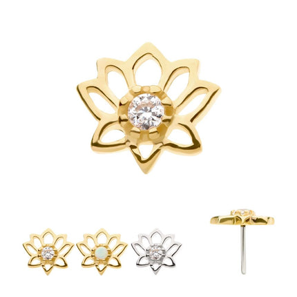 Invictus 14Kt Gold Threadless Lotus Flower Top with Prong Set Gem
