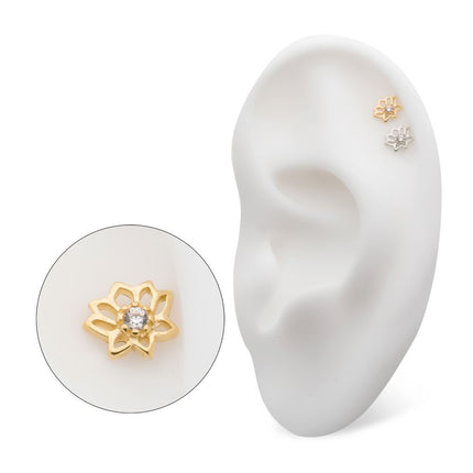 Invictus 14Kt Gold Threadless Lotus Flower Top with Prong Set Gem