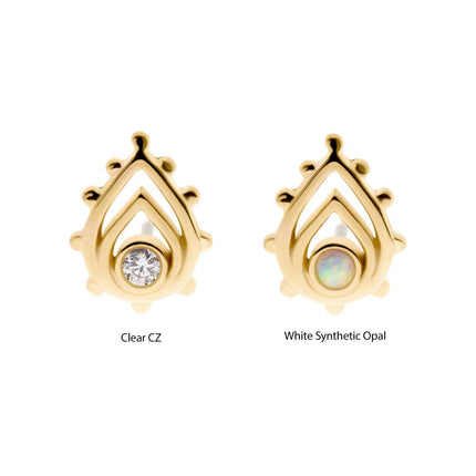 Invictus 14Kt Yellow Gold Threadless Bezel Set Gem/Opal Beaded Edge Teardrop Top