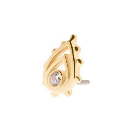 Invictus 14Kt Yellow Gold Threadless Bezel Set Gem/Opal Beaded Edge Teardrop Top