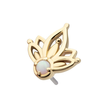 Invictus 14Kt Yellow Gold Threadless Prong Set Round White Opal Petal Flower Top