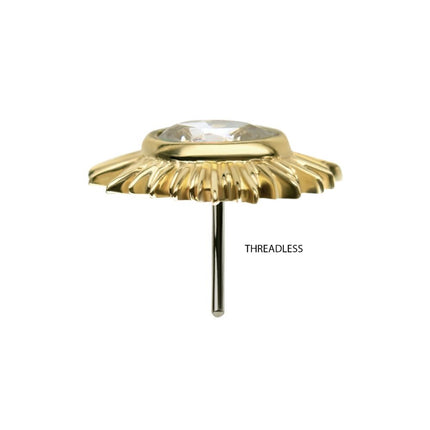 Invictus 14Kt Yellow Gold Threadless with Bezel Set Oval Clear CZ/White Synthetic Opal Starburst Top