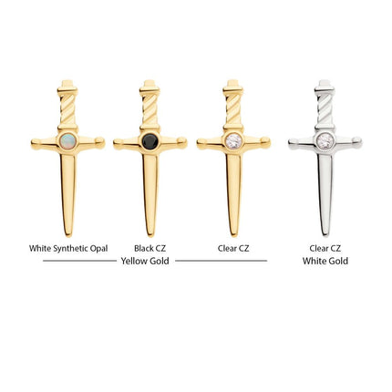 Invictus 14Kt Gold Threadless Dagger Top with Bezel Gem/Opal