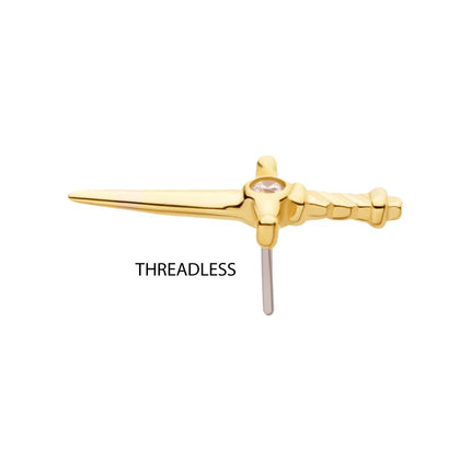 Invictus 14Kt Gold Threadless Dagger Top with Bezel Gem/Opal