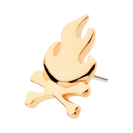 Invictus 14kt Yellow Gold Threadless Flame with Crossbone Top