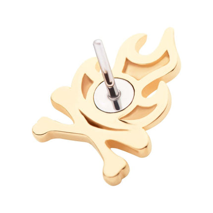 Invictus 14kt Yellow Gold Threadless Flame with Crossbone Top