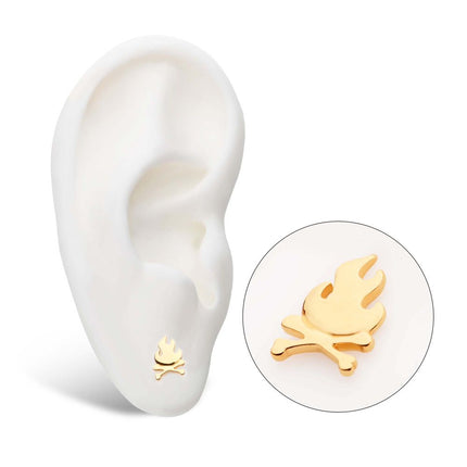 Invictus 14kt Yellow Gold Threadless Flame with Crossbone Top