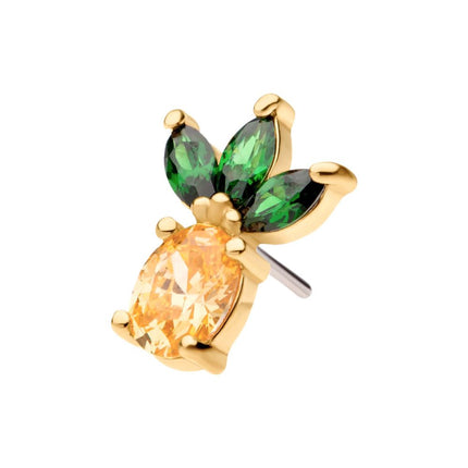 Invictus 14Kt Yellow Gold Threadless with Prong Set Marquise & Oval CZ Pineapple Top