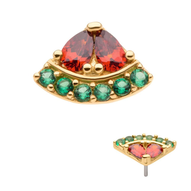Invictus 14Kt Yellow Gold Threadless with Prong Set & Round CZ Watermelon Top