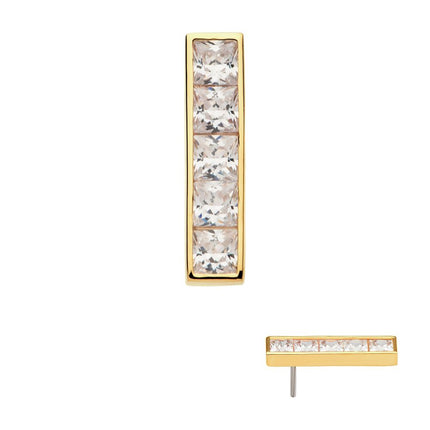 Invictus 14Kt Yellow Gold Threadless with Channel Set CZ 5-Cluster Bar Top