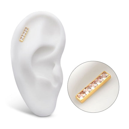 Invictus 14Kt Yellow Gold Threadless with Channel Set CZ 5-Cluster Bar Top