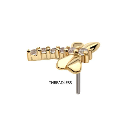 Invictus 14Kt Gold Threadless Dragonfly Top with 6-Cluster Prong Set Gem