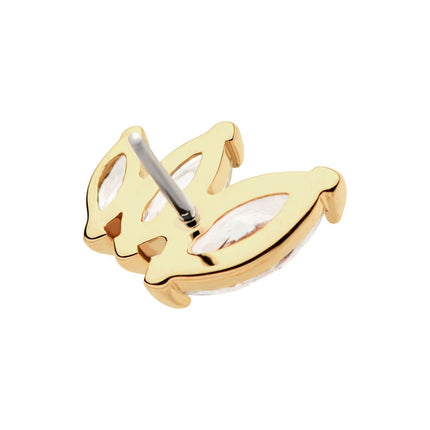 Invictus 14Kt Yellow Gold Threadless with Descending Size Marquise CZ 3-Cluster Top
