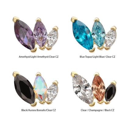 Invictus 14Kt Yellow Gold Threadless "Marquise Cascade" Triple Gem Top