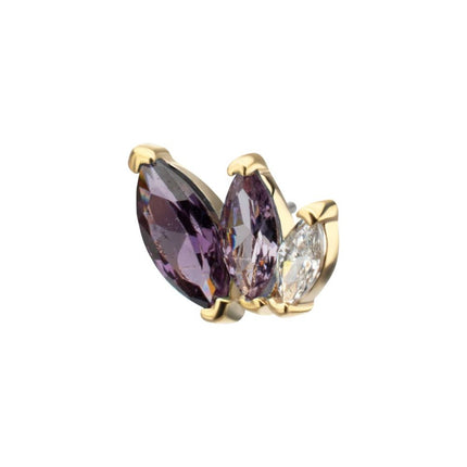 Invictus 14Kt Yellow Gold Threadless "Marquise Cascade" Triple Gem Top