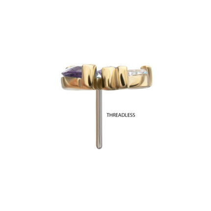 Invictus 14Kt Yellow Gold Threadless "Marquise Cascade" Triple Gem Top