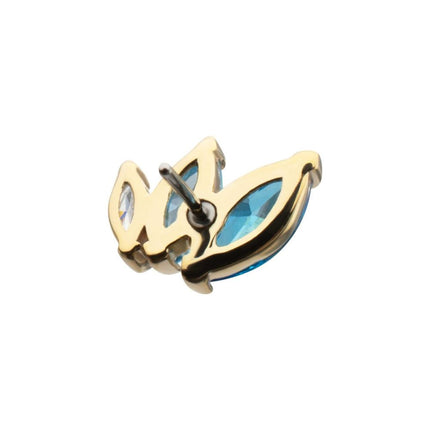 Invictus 14Kt Yellow Gold Threadless "Marquise Cascade" Triple Gem Top