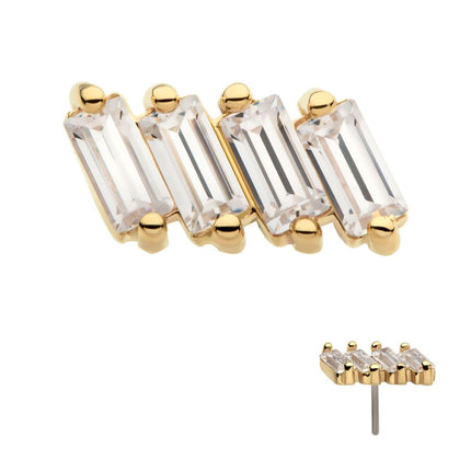 Invictus 14Kt Yellow Gold Threadless with Baguette CZ 4-Cluster Top