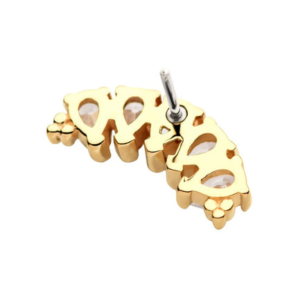 Invictus 14Kt Yellow Gold Threadless with Tri Beads & Teardrop CZ 5-Cluster Top