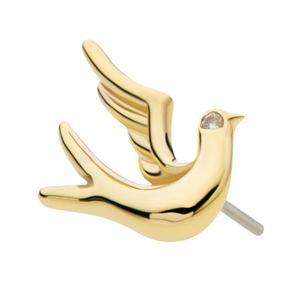 Invictus 14Kt Yellow Gold Threadless Flying Dove with CZ Top