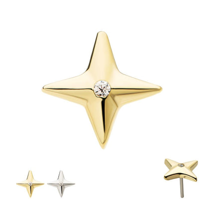 Invictus 14Kt Gold Threadless Celestial Star with Central CZ Gem Top