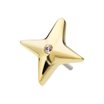 Invictus 14Kt Gold Threadless Celestial Star with Central CZ Gem Top