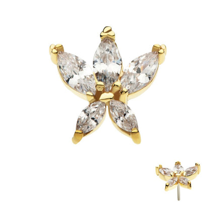 Invictus 14Kt Yellow Gold Threadless 5 Marquise CZ Flower Top