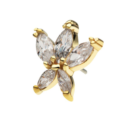 Invictus 14Kt Yellow Gold Threadless 5 Marquise CZ Flower Top
