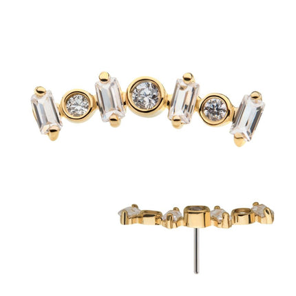 Invictus 14Kt Yellow Gold Threadless with Prong Set Baguette Clear CZ Cluster Top