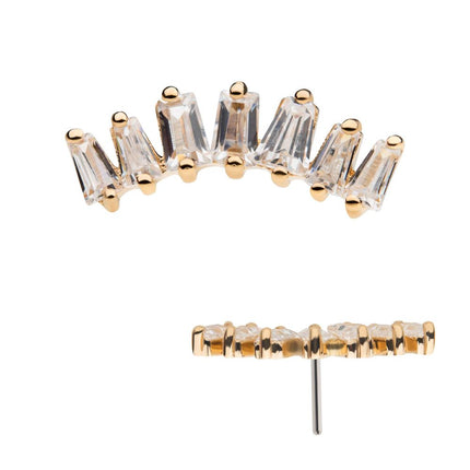 Invictus 14Kt Yellow Gold Threadless with Prong Set Tapered Baguette Clear CZ Cluster Top