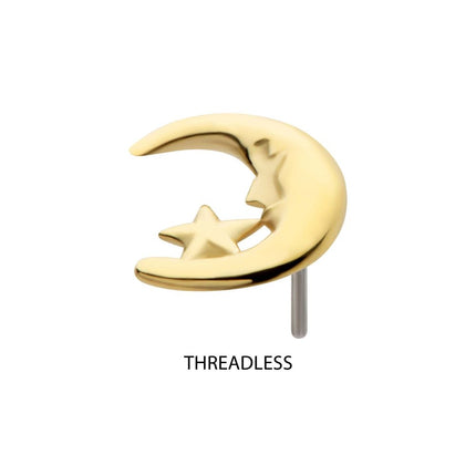 Invictus 14Kt Gold Threadless Moon Face & Star Top