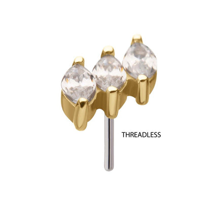 Invictus 14Kt Gold Threadless Staggered Cluster Prong Set Marquise Gem Top
