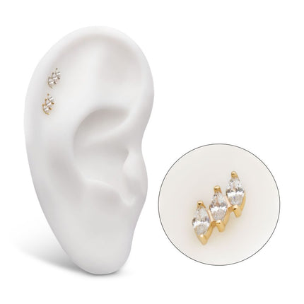 Invictus 14Kt Gold Threadless Staggered Cluster Prong Set Marquise Gem Top