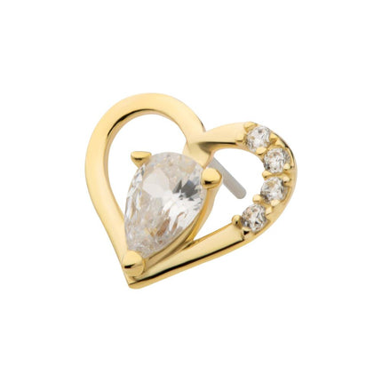 Invictus 14Kt Yellow Gold Threadless Cut Out Heart  Top with Teardrop & Round CZ