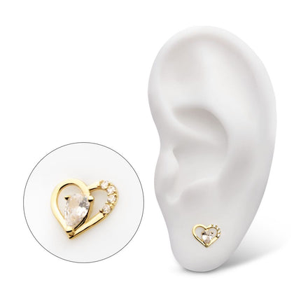 Invictus 14Kt Yellow Gold Threadless Cut Out Heart  Top with Teardrop & Round CZ