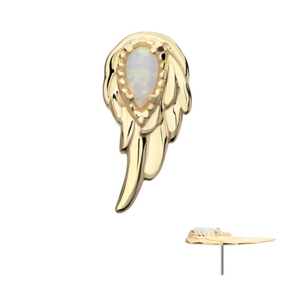 Invictus 14Kt Yellow Gold Threadless Prong Set Teardrop White Opal Wing Top (Left Ear)