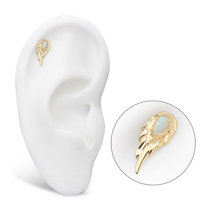 Invictus 14Kt Yellow Gold Threadless Prong Set Teardrop White Opal Wing Top (Right Ear)