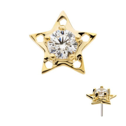 Invictus 14Kt Yellow Gold Threadless Star Top with Prong Set CZ/Opal