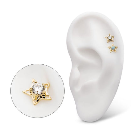 Invictus 14Kt Yellow Gold Threadless Star Top with Prong Set CZ/Opal