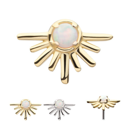 Invictus 14Kt Gold Threadless Prong Set White Opal Half Starburst Top