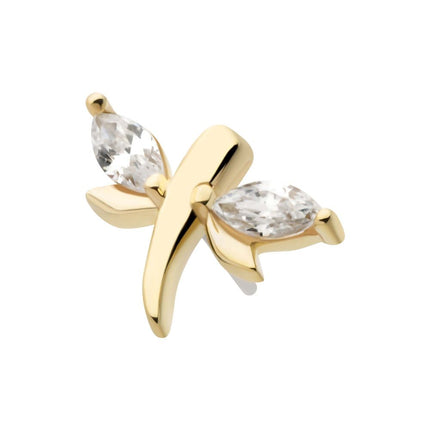 Invictus 14Kt Yellow Gold Threadless Prong Set Marquise CZ Dragonfly Top