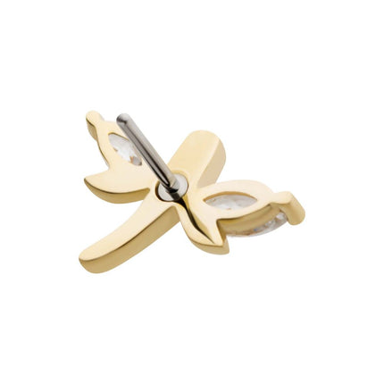 Invictus 14Kt Yellow Gold Threadless Prong Set Marquise CZ Dragonfly Top