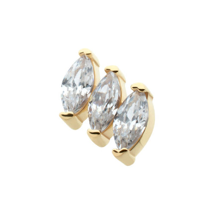 Invictus 14Kt Yellow Gold Threadless Pronged Marquise CZ 3-Cluster Top
