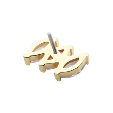 Invictus 14Kt Yellow Gold Threadless Pronged Marquise CZ 3-Cluster Top