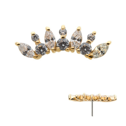 Invictus 14Kt Yellow Gold Threadless with Prong Set Round & Marquise Clear CZ Cluster Top