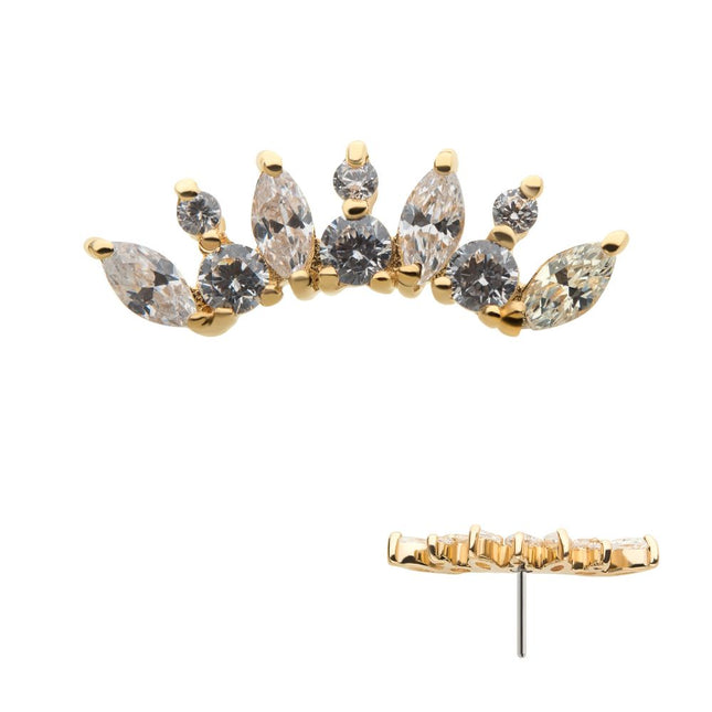 Invictus 14Kt Yellow Gold Threadless with Prong Set Round & Marquise Clear CZ Cluster Top